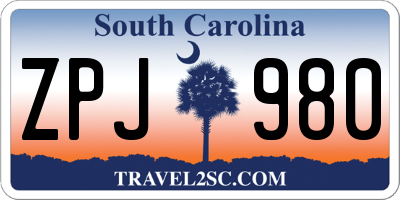 SC license plate ZPJ980