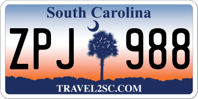 SC license plate ZPJ988
