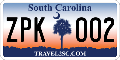SC license plate ZPK002