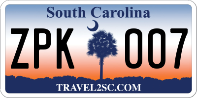 SC license plate ZPK007
