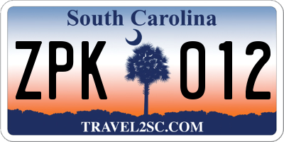 SC license plate ZPK012
