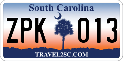 SC license plate ZPK013