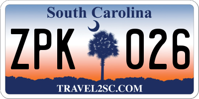 SC license plate ZPK026