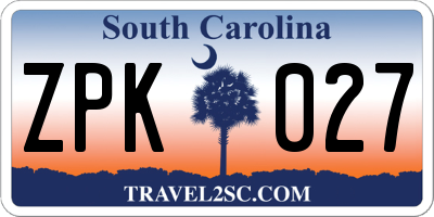 SC license plate ZPK027