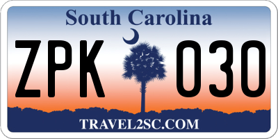 SC license plate ZPK030