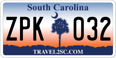 SC license plate ZPK032