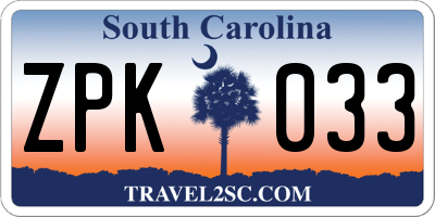 SC license plate ZPK033