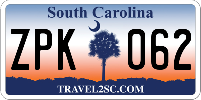SC license plate ZPK062