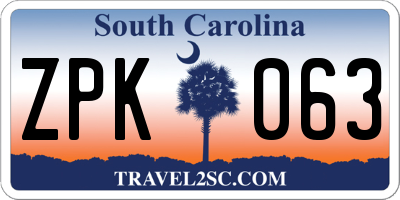 SC license plate ZPK063