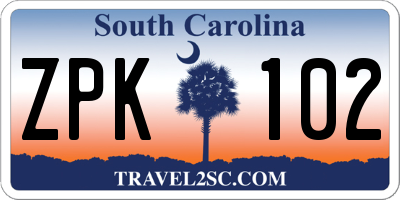 SC license plate ZPK102