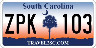 SC license plate ZPK103
