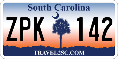 SC license plate ZPK142