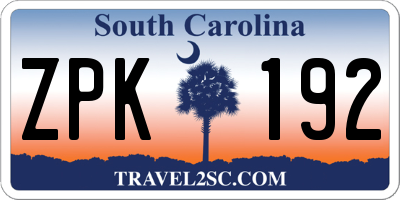 SC license plate ZPK192