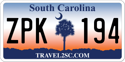 SC license plate ZPK194