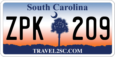 SC license plate ZPK209