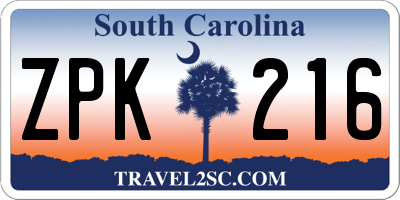 SC license plate ZPK216