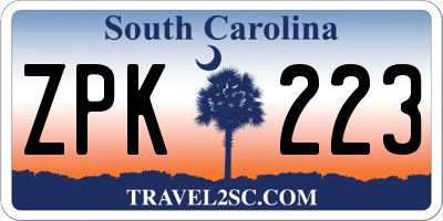 SC license plate ZPK223