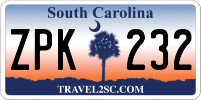 SC license plate ZPK232