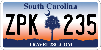 SC license plate ZPK235