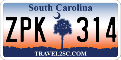 SC license plate ZPK314