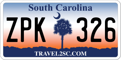 SC license plate ZPK326