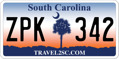 SC license plate ZPK342