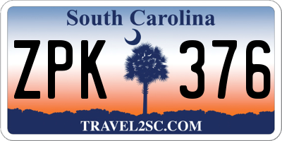 SC license plate ZPK376