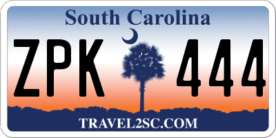 SC license plate ZPK444