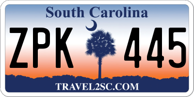 SC license plate ZPK445