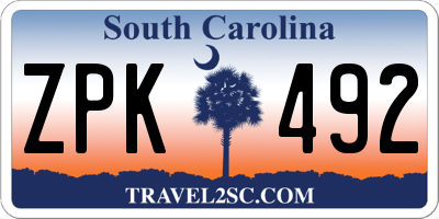 SC license plate ZPK492