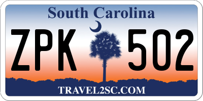 SC license plate ZPK502