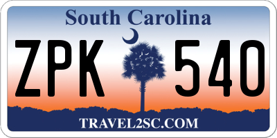 SC license plate ZPK540