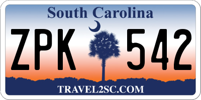 SC license plate ZPK542