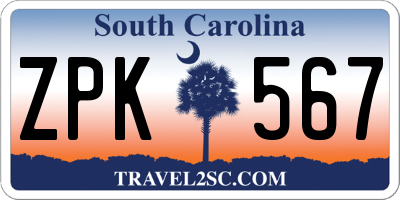 SC license plate ZPK567