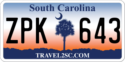 SC license plate ZPK643