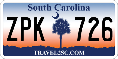 SC license plate ZPK726