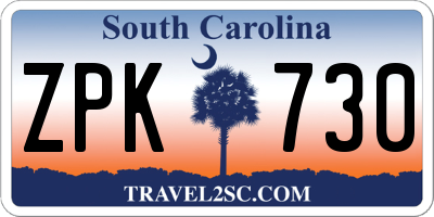 SC license plate ZPK730