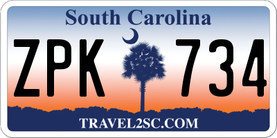 SC license plate ZPK734