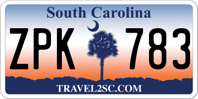 SC license plate ZPK783