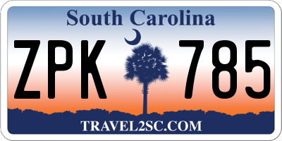 SC license plate ZPK785