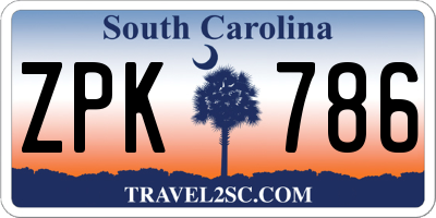 SC license plate ZPK786