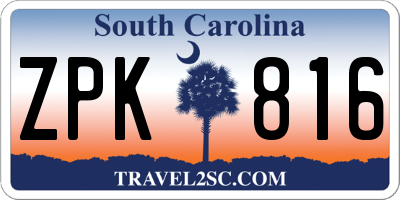 SC license plate ZPK816