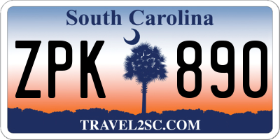 SC license plate ZPK890