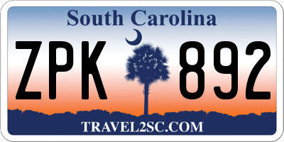 SC license plate ZPK892