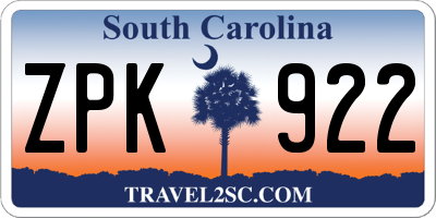SC license plate ZPK922