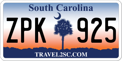 SC license plate ZPK925