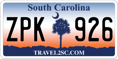 SC license plate ZPK926