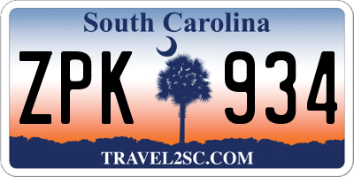 SC license plate ZPK934