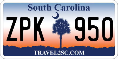 SC license plate ZPK950