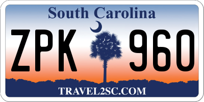 SC license plate ZPK960